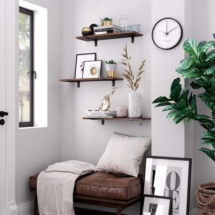SHELFY Set of 2 Wall Shelves, Brown/Black