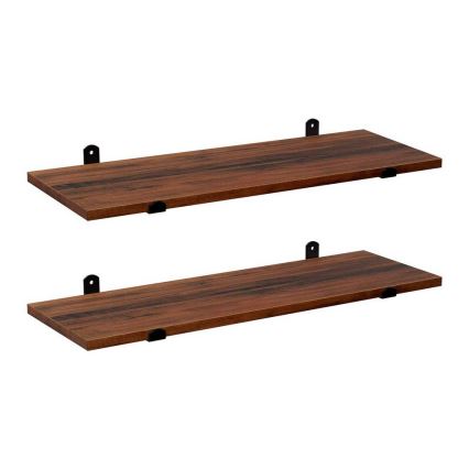 SHELFY Set of 2 Wall Shelves, Brown/Black