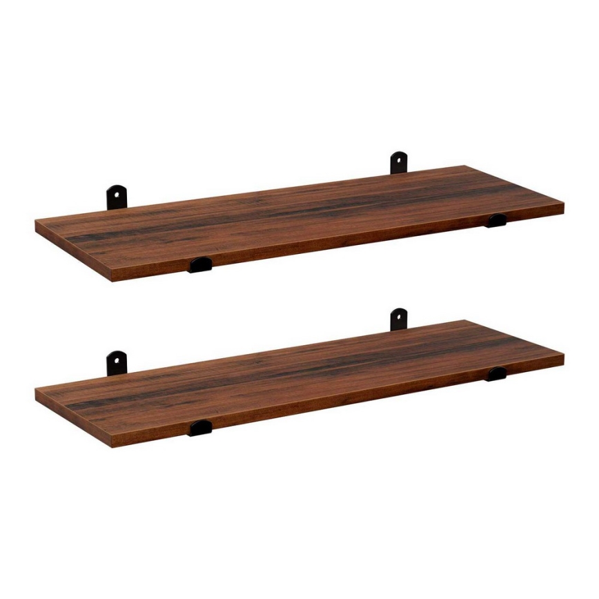 SHELFY Set of 2 Wall Shelves, Brown/Black