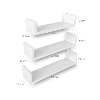 SHELFY Set of 3 Wall Shelves – White