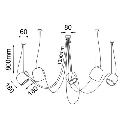 Shilo - Chandelier on a string 5xE14/15W/230V spider black