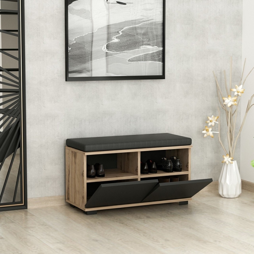 Shoe cabinet DRAGO 42x80 cm black/walnut