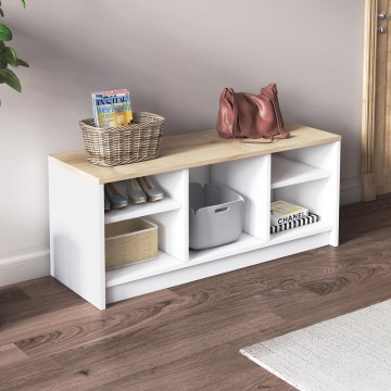Shoe cabinet LONDON 100x35 cm white/beige