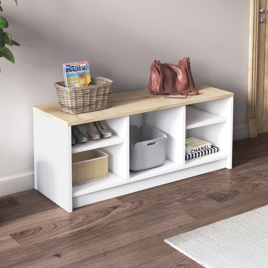 Shoe cabinet LONDON 100x35 cm white/beige