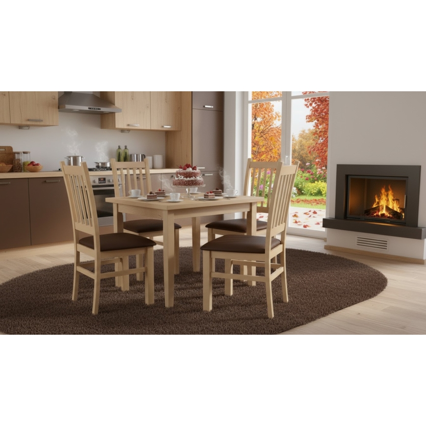 SIMON Dining Chair Beech/Dark Brown