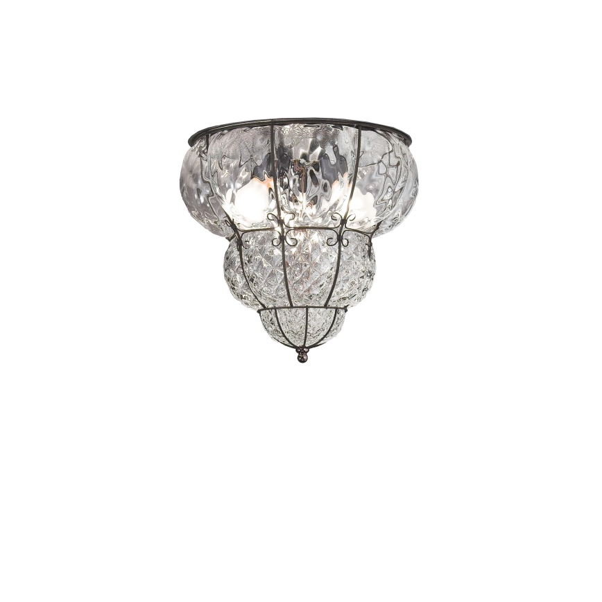 SIRU - Ceiling light CLASSIC 3xE14/40W/230V d. 25 cm clear/black Venetian glass