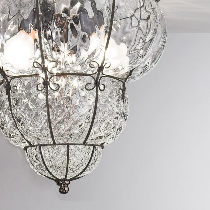 SIRU - Ceiling light CLASSIC 3xE14/40W/230V d. 25 cm clear/black Venetian glass