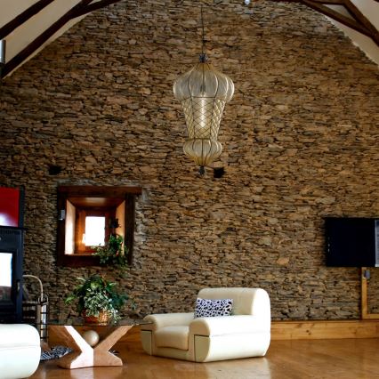 SIRU - Chandelier on a chain BABÀ 1xE27/60W/230V d. 30 cm beige/brown Venetian glass