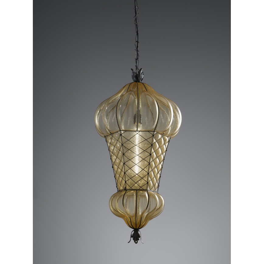 SIRU - Chandelier on a chain BABÀ 1xE27/60W/230V d. 30 cm beige/brown Venetian glass