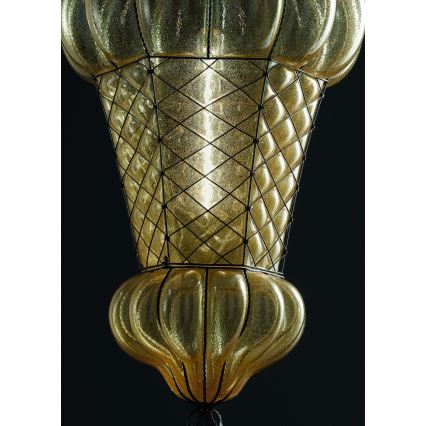 SIRU - Chandelier on a chain BABÀ 1xE27/60W/230V d. 30 cm beige/brown Venetian glass