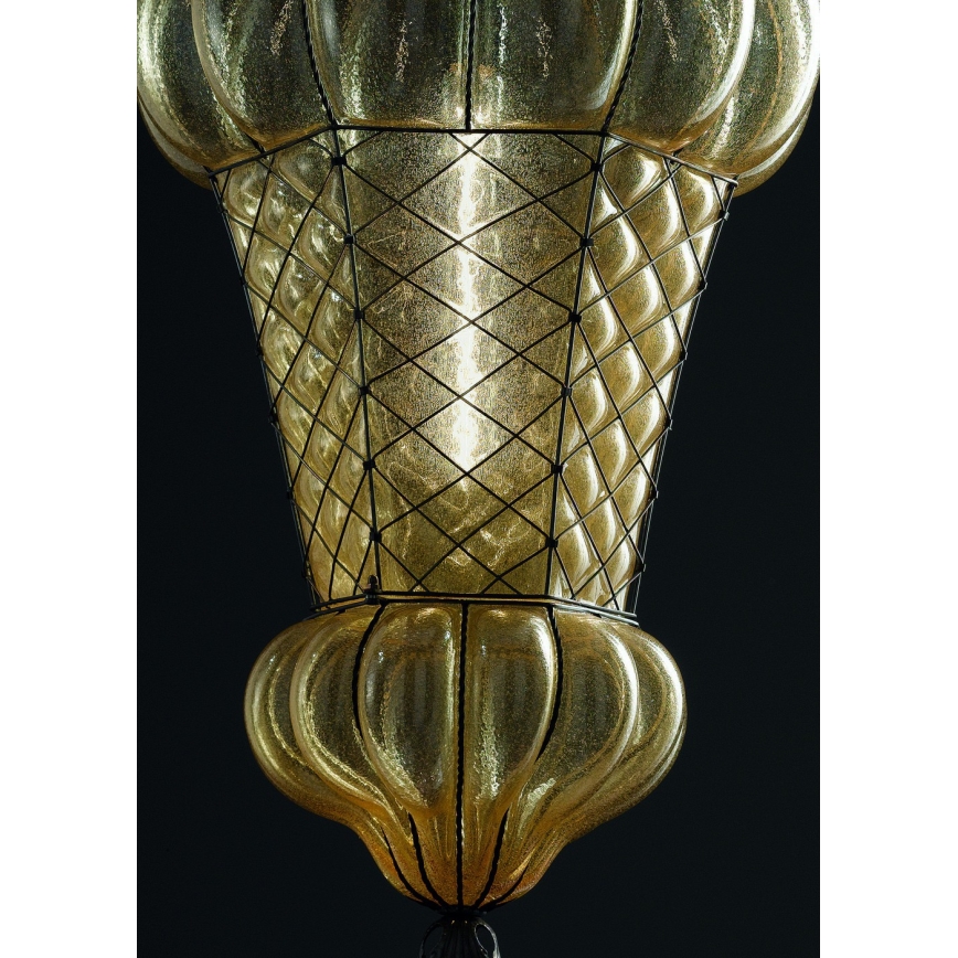 SIRU - Chandelier on a chain BABÀ 1xE27/60W/230V d. 30 cm beige/brown Venetian glass