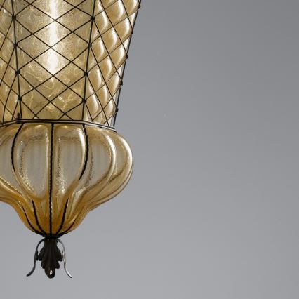 SIRU - Chandelier on a chain BABÀ 1xE27/60W/230V d. 30 cm beige/brown Venetian glass