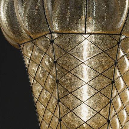 SIRU - Chandelier on a chain BABÀ 1xE27/60W/230V d. 30 cm beige/brown Venetian glass