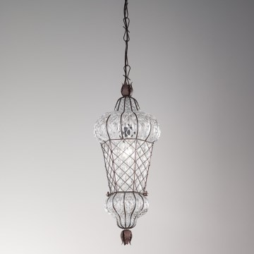 SIRU - Chandelier on a chain BABÀ 1xE27/60W/230V d. 30 cm clear/brown Venetian glass
