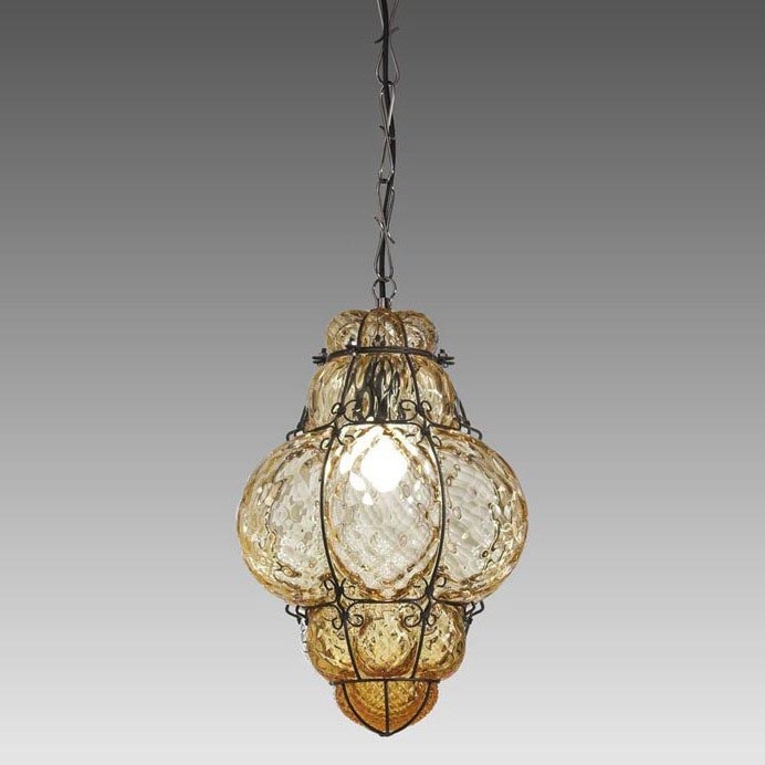SIRU - Chandelier on a chain CLASSIC 1xE27/60W/230V d. 30 cm beige/black Venetian glass