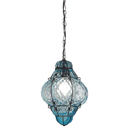 SIRU- Chandelier on a chain CLASSIC 1xE27/60W/230V d. 30 cm blue/black Venetian glass
