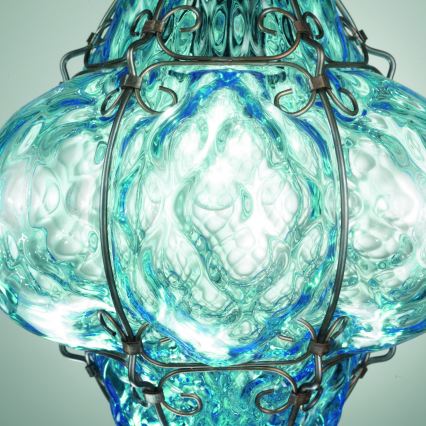 SIRU- Chandelier on a chain CLASSIC 1xE27/60W/230V d. 30 cm blue/black Venetian glass