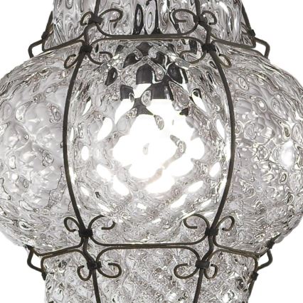 SIRU - Chandelier on a chain CLASSIC 1xE27/60W/230V d. 30 cm clear/black Venetian glass