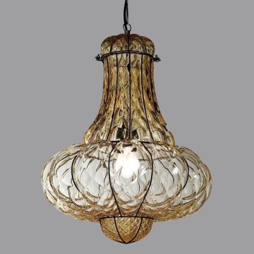 SIRU - Chandelier on a chain DOGE 1xE27/60W/230V d. 30 cm beige/black Venetian glass