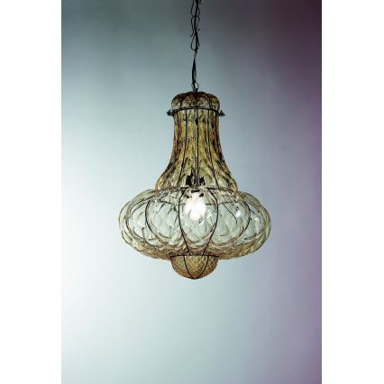 SIRU - Chandelier on a chain DOGE 1xE27/60W/230V d. 30 cm beige/black Venetian glass