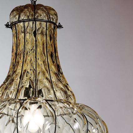 SIRU - Chandelier on a chain DOGE 1xE27/60W/230V d. 30 cm beige/black Venetian glass