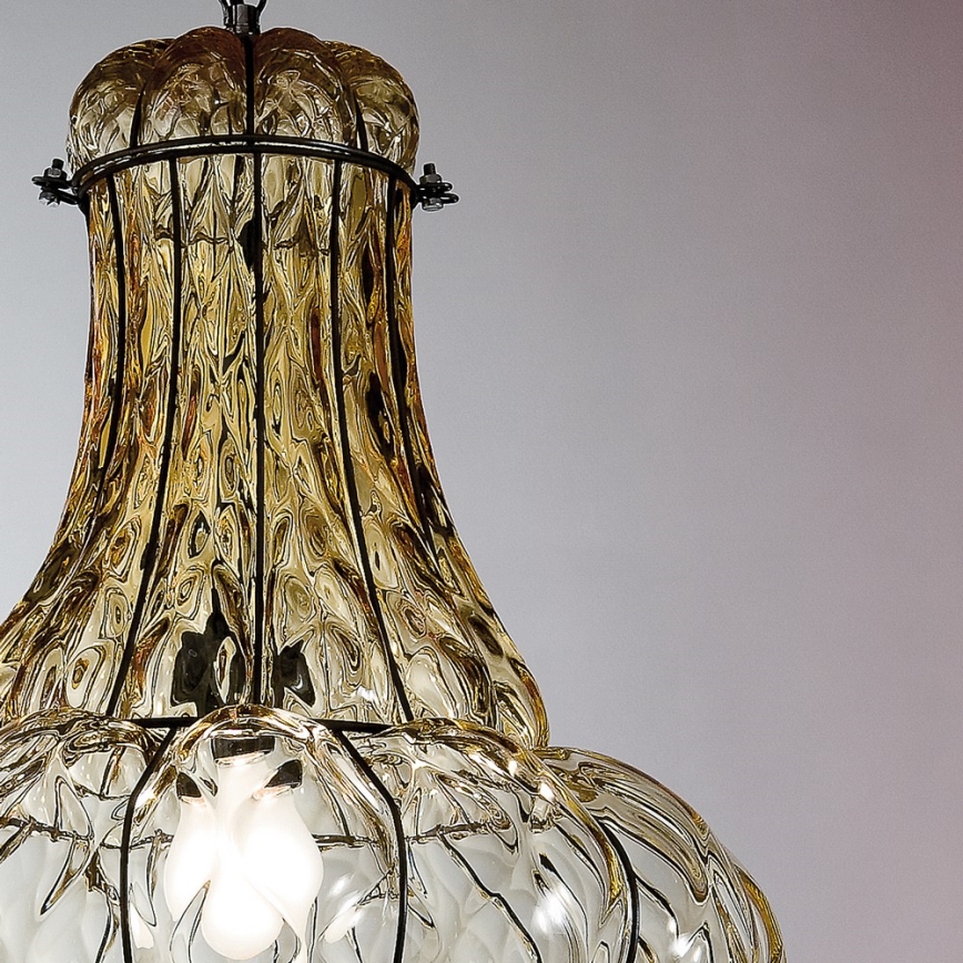 SIRU - Chandelier on a chain DOGE 1xE27/60W/230V d. 30 cm beige/black Venetian glass