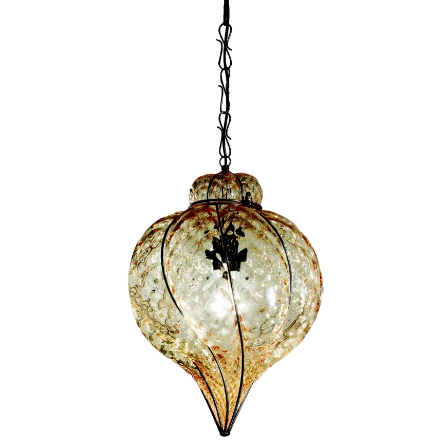 SIRU - Chandelier on a chain GOCCIA 1xE27/60W/230V d. 25 cm beige/brown Venetian glass