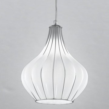 SIRU - Chandelier on a string AURIGA 1xE14/40W/230V d. 26 cm matte chrome/white Venetian glass