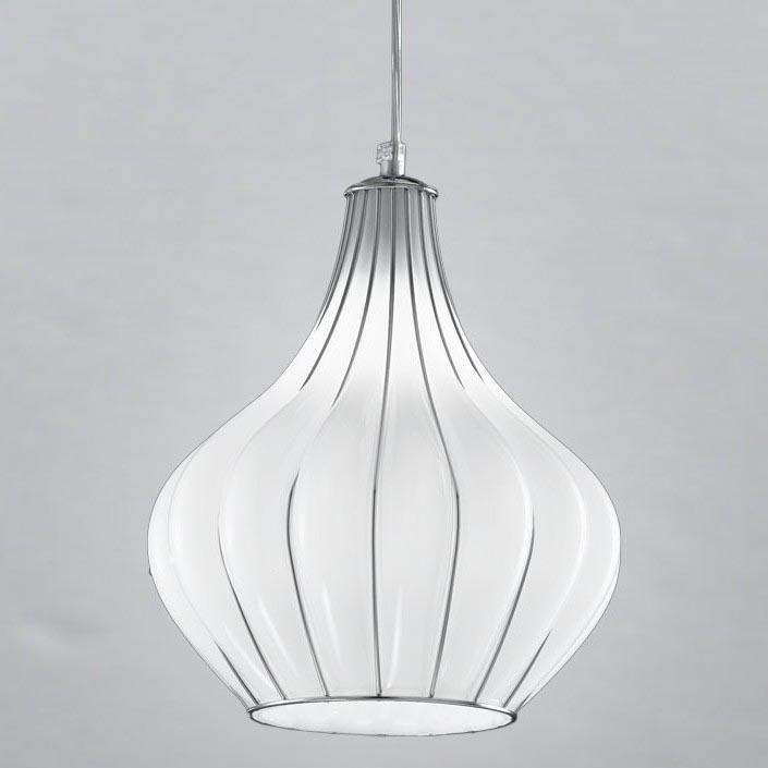 SIRU - Chandelier on a string AURIGA 1xE14/40W/230V d. 26 cm matte chrome/white Venetian glass
