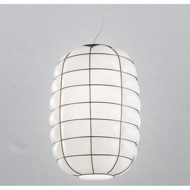 SIRU - Chandelier on a string LANTERNA 1xE27/60W/230V d. 32 cm black/white Venetian glass