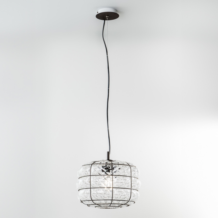 SIRU - Chandelier on a string TERRA 1xE27/60W/230V black/clear Venetian glass