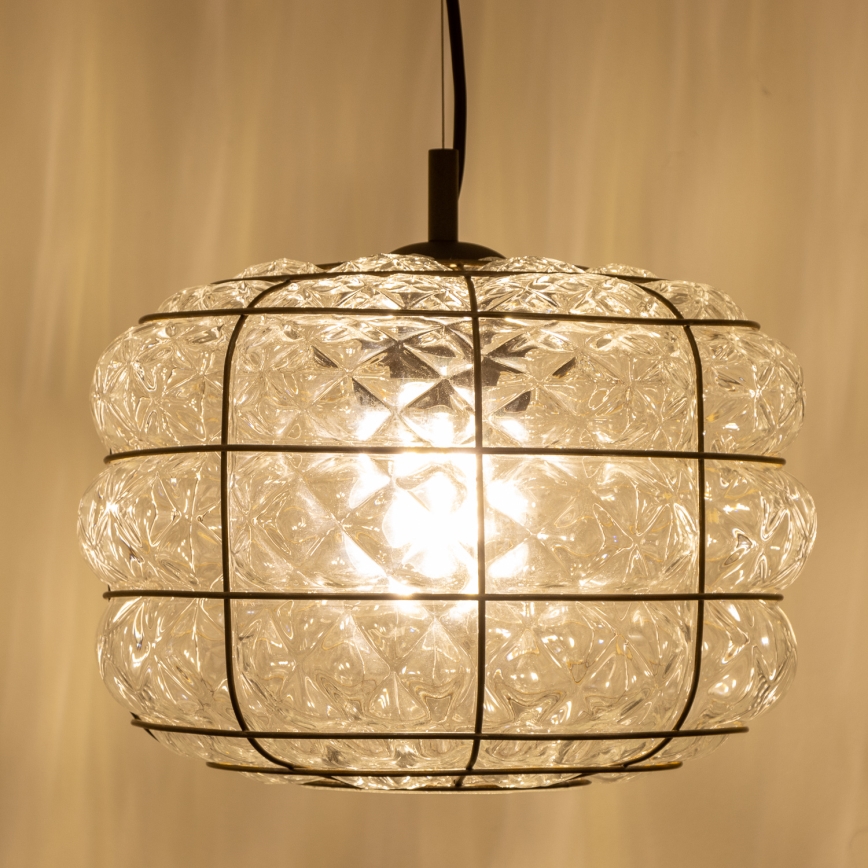 SIRU - Chandelier on a string TERRA 1xE27/60W/230V black/clear Venetian glass