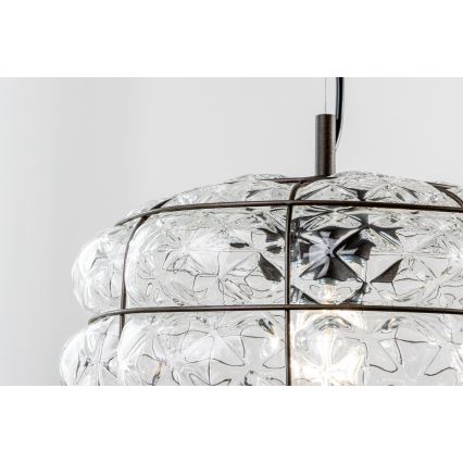 SIRU - Chandelier on a string TERRA 1xE27/60W/230V black/clear Venetian glass