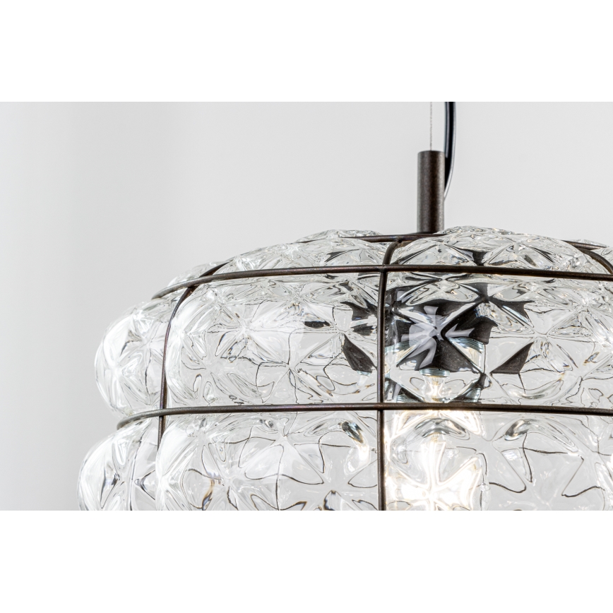 SIRU - Chandelier on a string TERRA 1xE27/60W/230V black/clear Venetian glass
