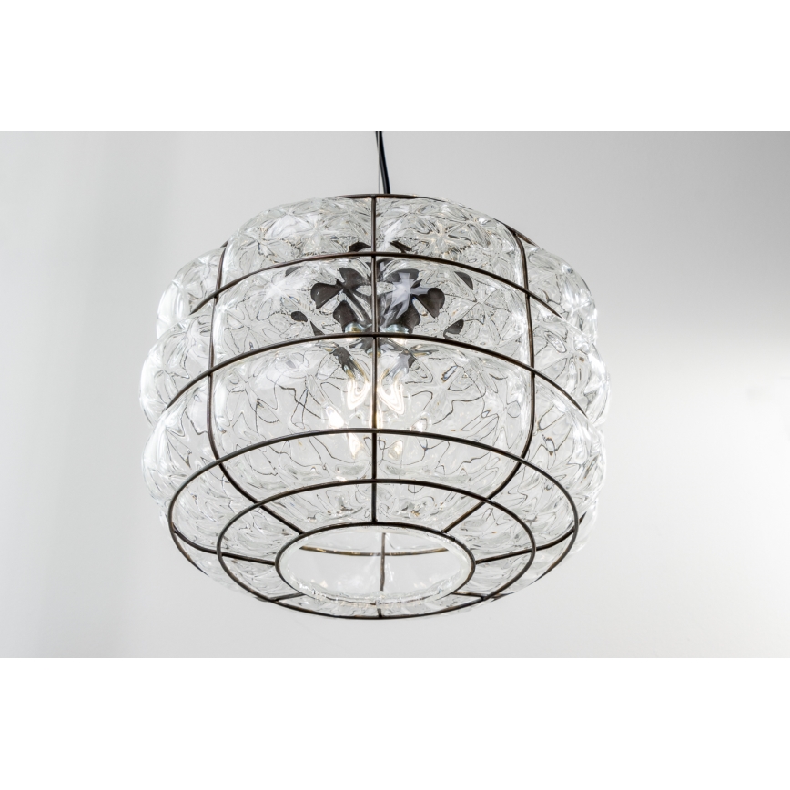 SIRU - Chandelier on a string TERRA 1xE27/60W/230V black/clear Venetian glass