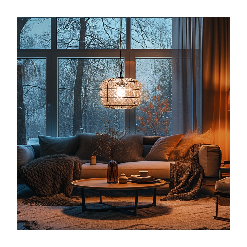 SIRU - Chandelier on a string TERRA 1xE27/60W/230V black/clear Venetian glass