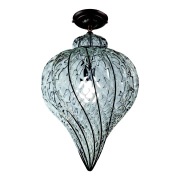 SIRU - Surface-mounted chandelier GOCCIA 1xE27/60W/230V d. 25 cm clear/brown Venetian glass