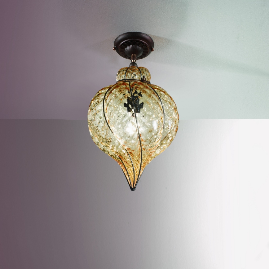 SIRU - Surface-mounted chandelier GOCCIA 1xE27/60W/230V d. 25 cm beige/brown Venetian glass