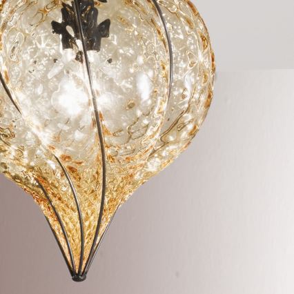SIRU - Surface-mounted chandelier GOCCIA 1xE27/60W/230V d. 25 cm beige/brown Venetian glass