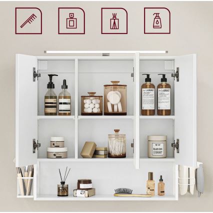 SKY LED mirrored bathroom cabinet 70x70x16 cm, 230V, white