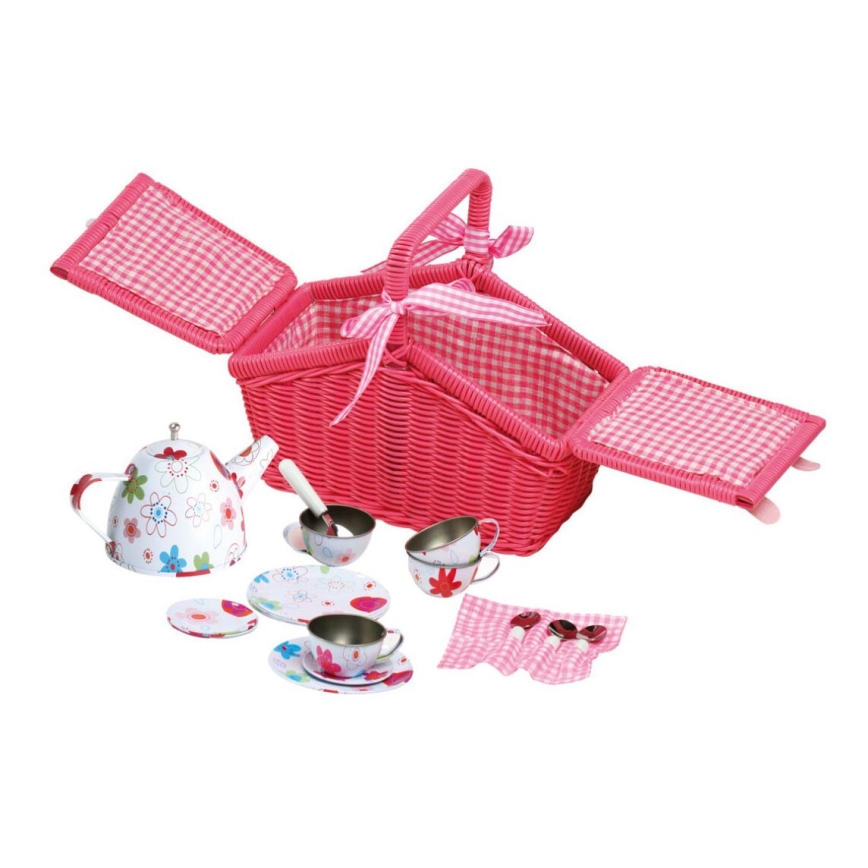 Small Foot - Picnic basket with tableware pink