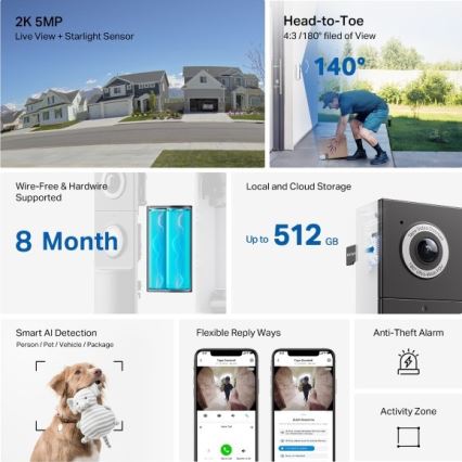Smart 2K Video Doorbell with 10000 mAh Battery, IP66, Wi‑Fi, Tuya