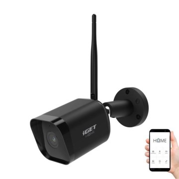 Smart outdoor security camera with Full HD 1080p sensor, 12V power, IP65 weatherproof rating, Wi-Fi, Tuya-compatible — Black