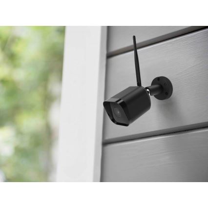 Smart outdoor security camera with Full HD 1080p sensor, 12V power, IP65 weatherproof rating, Wi-Fi, Tuya-compatible — Black