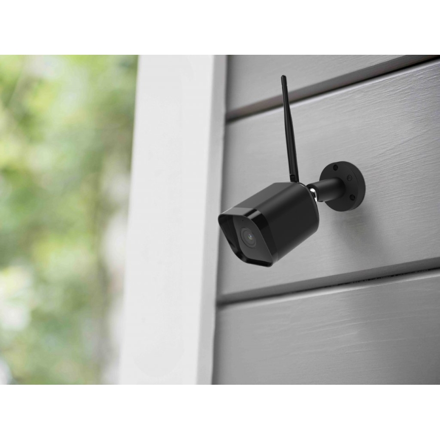 Smart outdoor security camera with Full HD 1080p sensor, 12V power, IP65 weatherproof rating, Wi-Fi, Tuya-compatible — Black