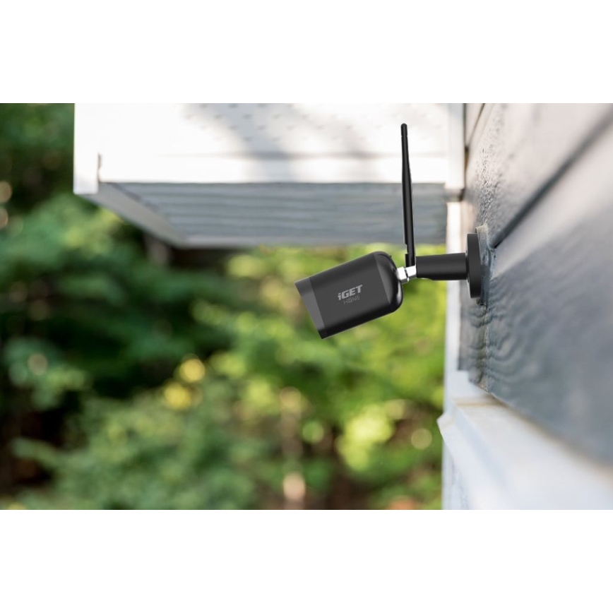 Smart outdoor security camera with Full HD 1080p sensor, 12V power, IP65 weatherproof rating, Wi-Fi, Tuya-compatible — Black
