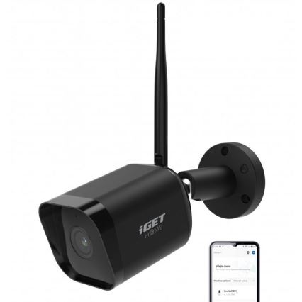 Smart outdoor security camera with Full HD 1080p sensor, 12V power, IP65 weatherproof rating, Wi-Fi, Tuya-compatible — Black