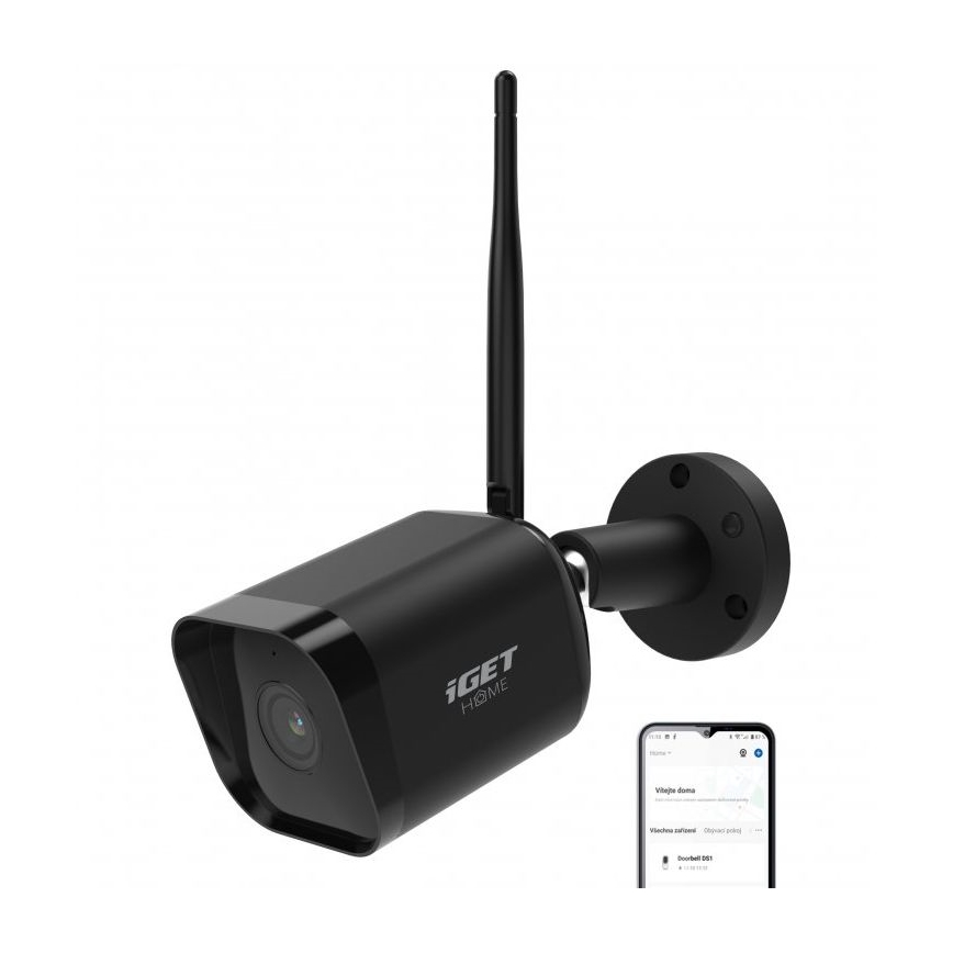 Smart outdoor security camera with Full HD 1080p sensor, 12V power, IP65 weatherproof rating, Wi-Fi, Tuya-compatible — Black