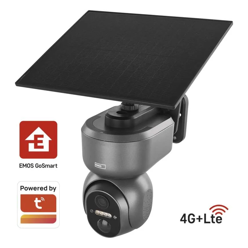 Smart solar camera with GoSmart sensor — 4G/LTE, 10,400 mAh battery, 5V input, IP65-rated weatherproof, Tuya-compatible