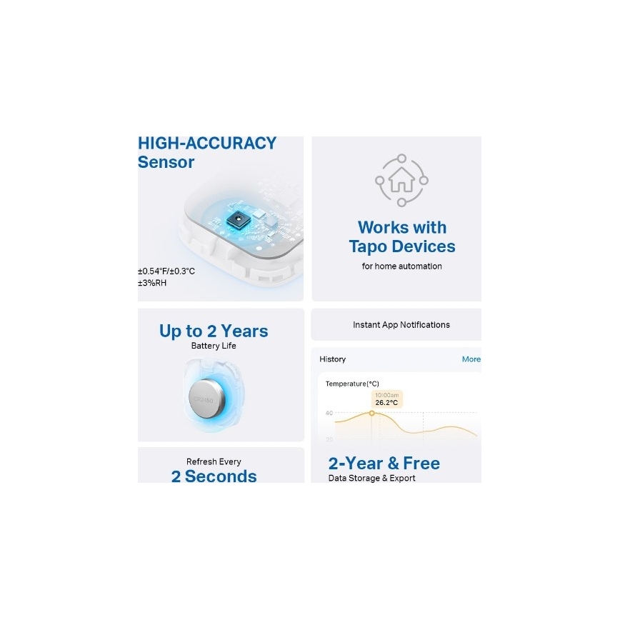 Smart temperature and humidity sensor — powered by 1× CR2450 battery